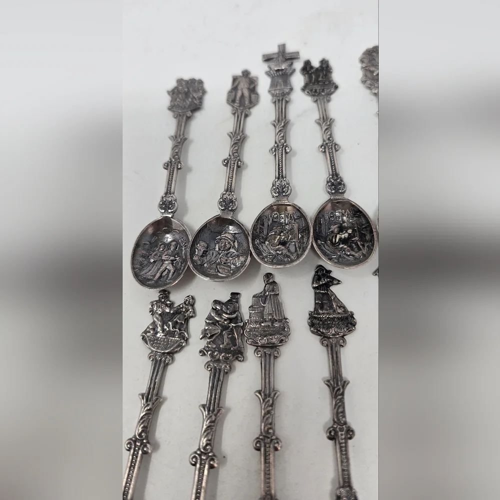 Vtg Holland Dutch demitasse mini spoons stamped novelty ornate figural set of 12